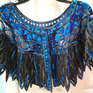 Sequin Bolero Cape (Black & Blue)